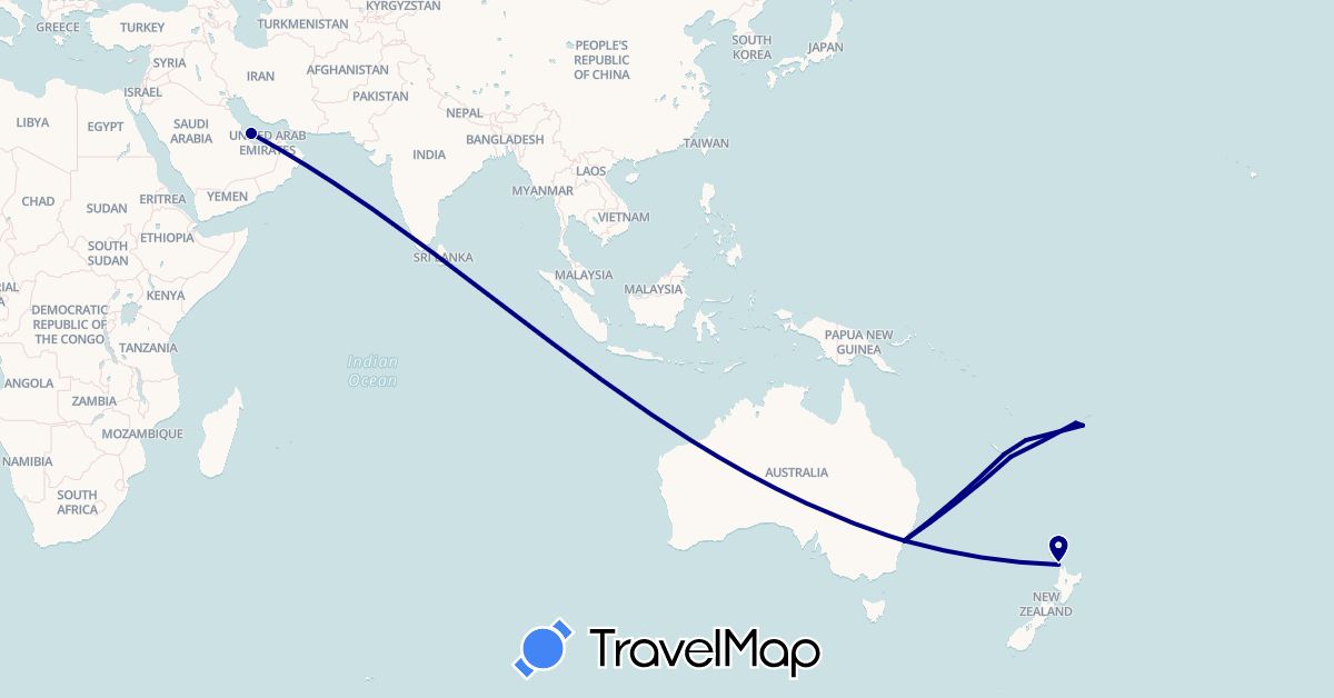 TravelMap itinerary: driving in Australia, Fiji, New Caledonia, New Zealand, Qatar, Vanuatu (Asia, Oceania)